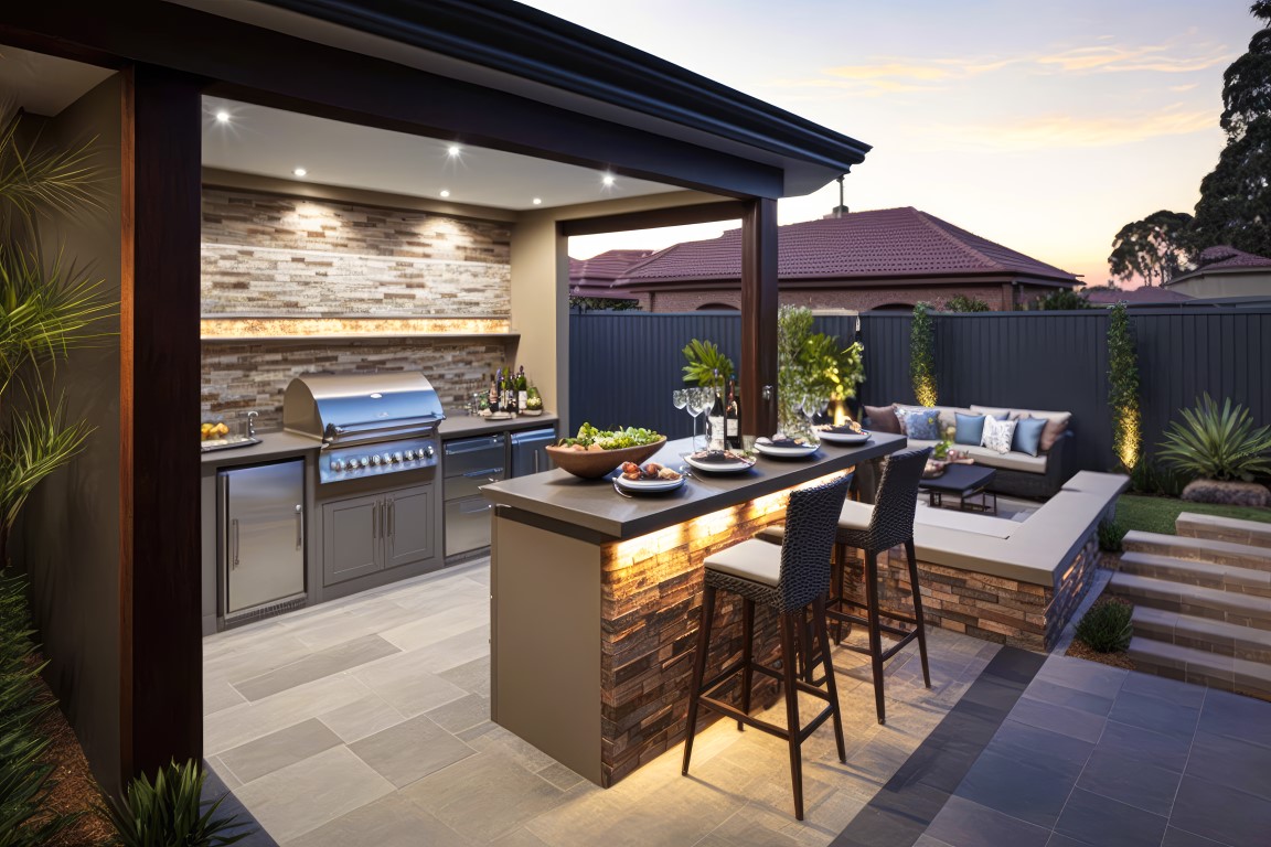 Créer une cuisine d'été extérieure couverte sur une terrasse